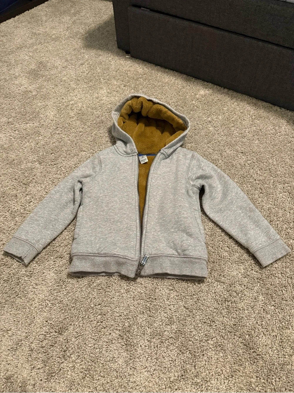 Carter's Light Gray Zip Hoodie with Mustard Lining